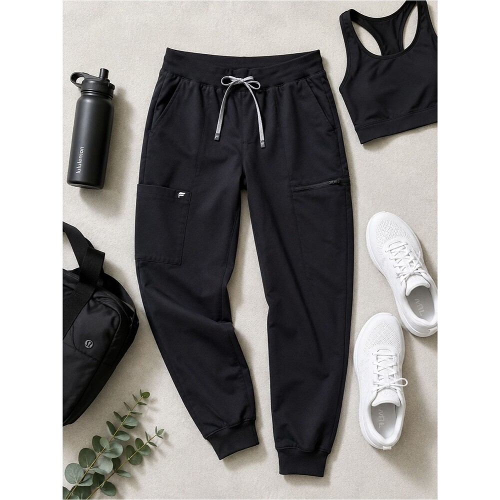 Fabletics Jogger Pants M Tall Black Performance Cargo Stretch Athleisure Travel